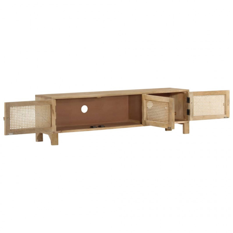 Szafka pod TV, 140x30x40 cm, drewno mango i naturalna trzcina