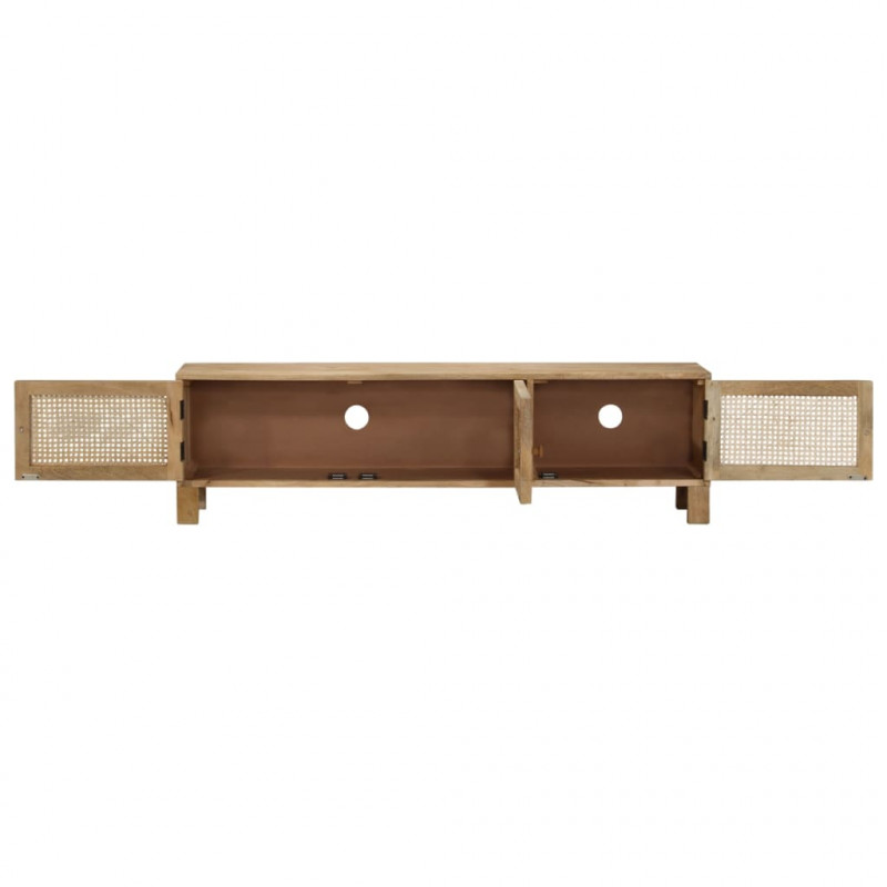 Szafka pod TV, 140x30x40 cm, drewno mango i naturalna trzcina