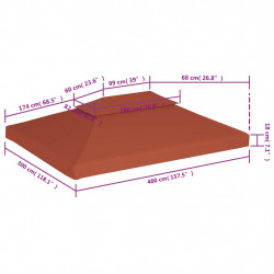 2-poziomowe zadaszenie do altany, 310 g/m², 4x3 m, terakotowe