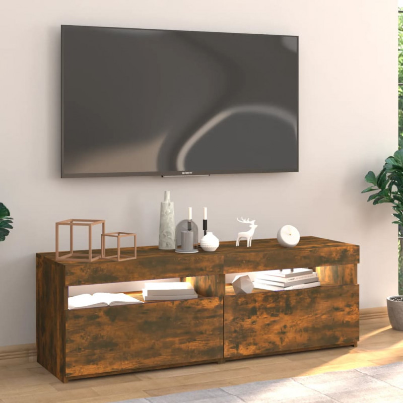 Szafka pod TV z oświetleniem LED, przydymiony dąb, 120x35x40 cm