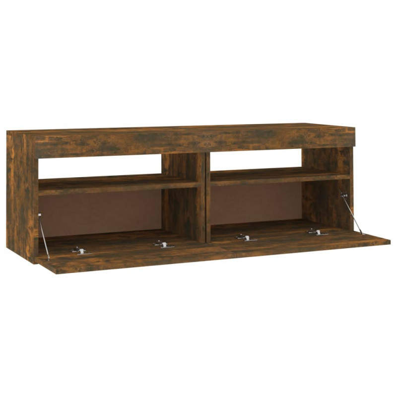 Szafka pod TV z oświetleniem LED, przydymiony dąb, 120x35x40 cm