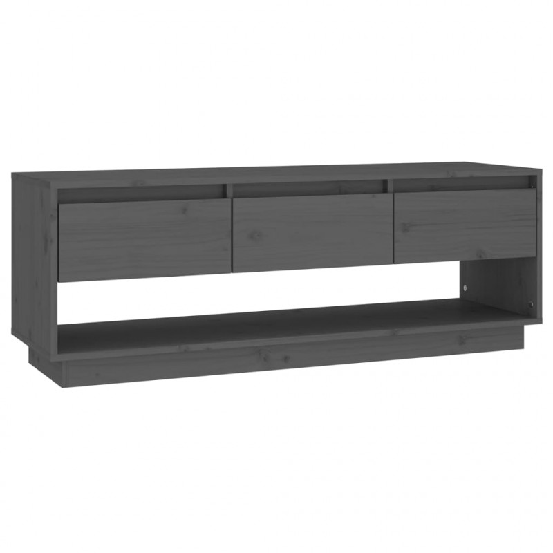 Szafka pod telewizor, szara 110,5x34x40 cm, lite drewno sosnowe