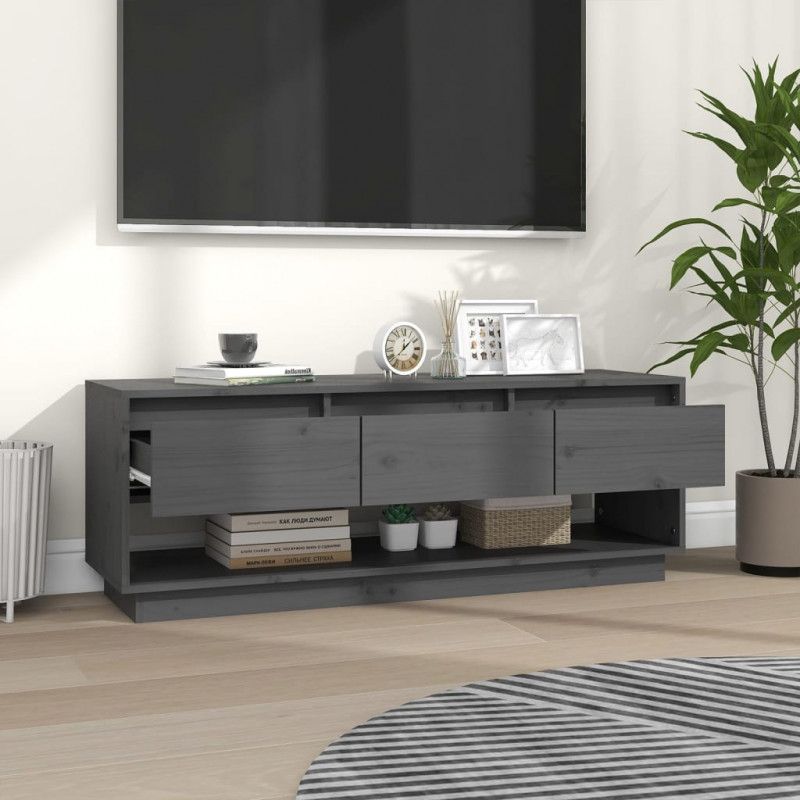 Szafka pod telewizor, szara 110,5x34x40 cm, lite drewno sosnowe