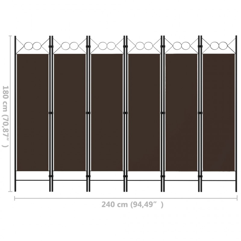 Parawan 6-panelowy, brązowy, 240 x 180 cm