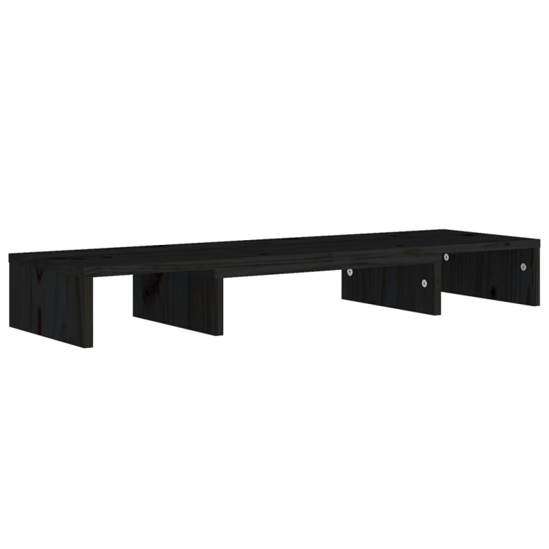 Podstawka na monitor, czarna 80x24x10,5 cm, lite drewno sosnowe