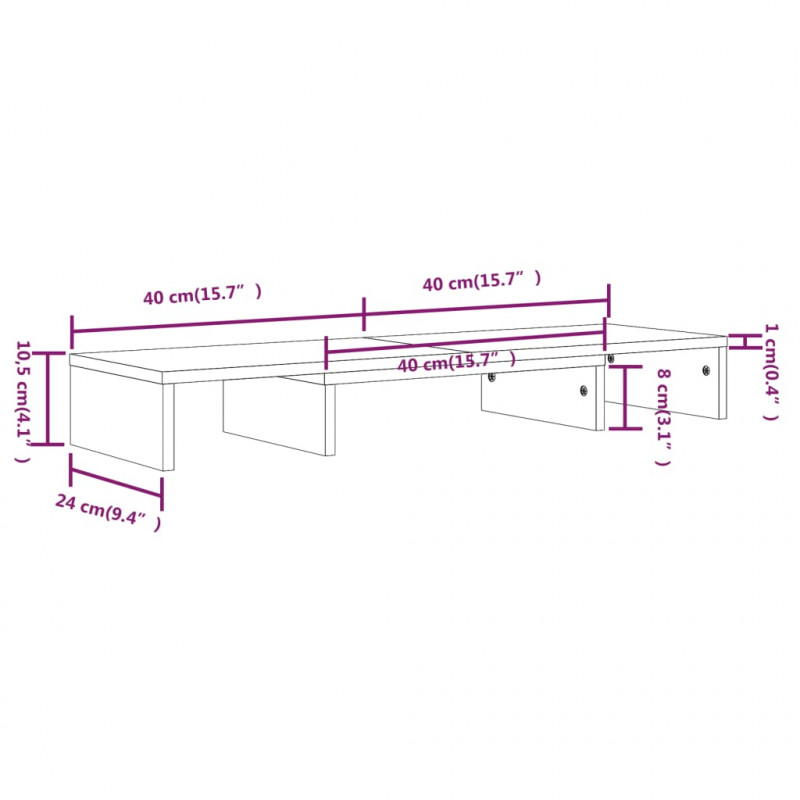 Podstawka na monitor, czarna 80x24x10,5 cm, lite drewno sosnowe
