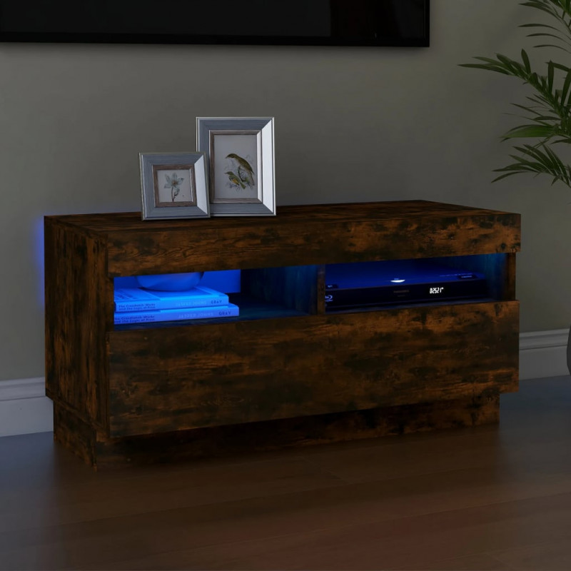 Szafka pod TV z oświetleniem LED, przydymiony dąb, 80x35x40 cm
