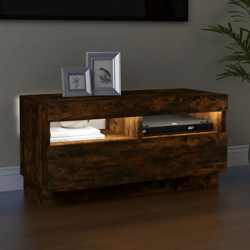 Szafka pod TV z oświetleniem LED, przydymiony dąb, 80x35x40 cm