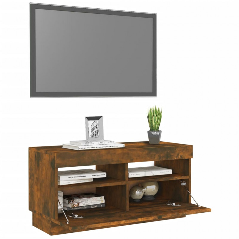 Szafka pod TV z oświetleniem LED, przydymiony dąb, 80x35x40 cm