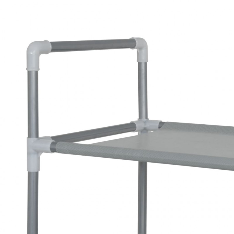 Stojak na buty z 10 półkami, metal i włóknina, srebrny