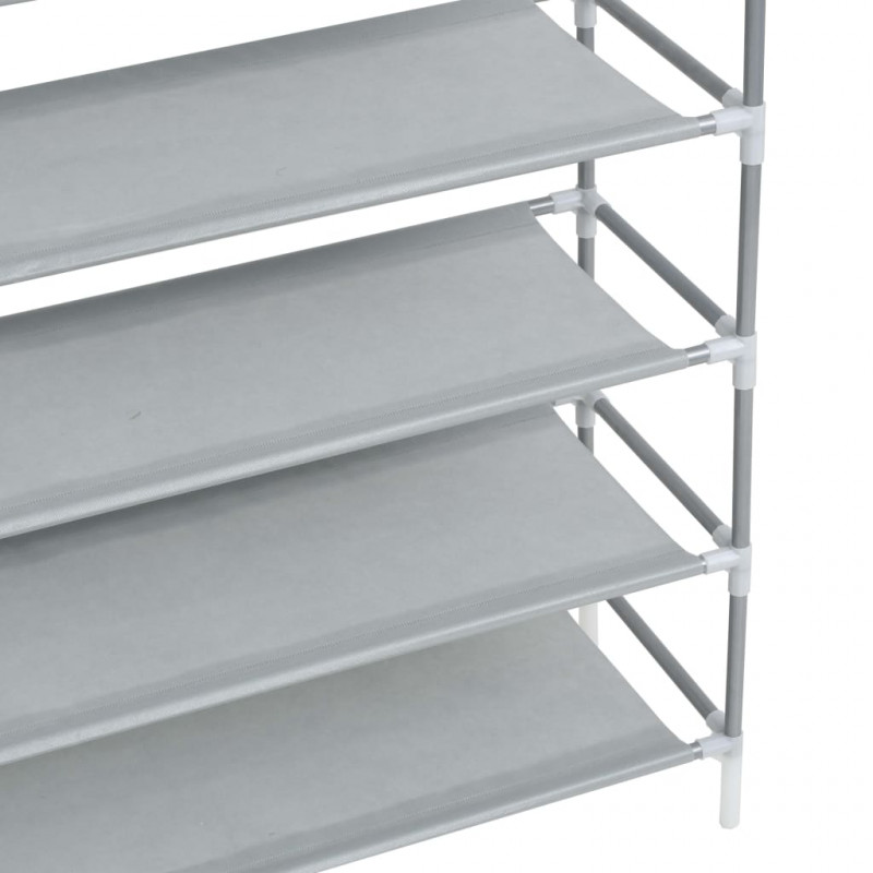 Stojak na buty z 10 półkami, metal i włóknina, srebrny