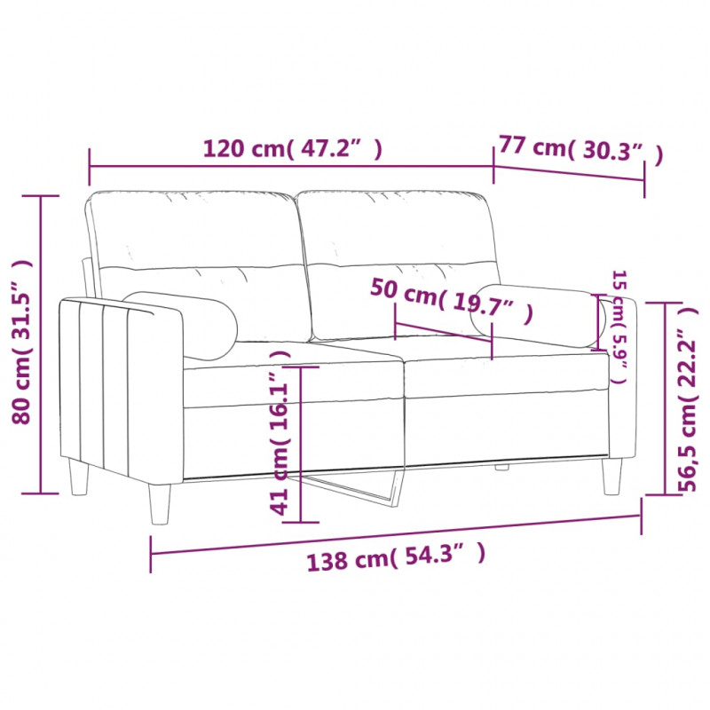 2-osobowa sofa z poduszkami, jasnoszara, 120 cm, tkanina