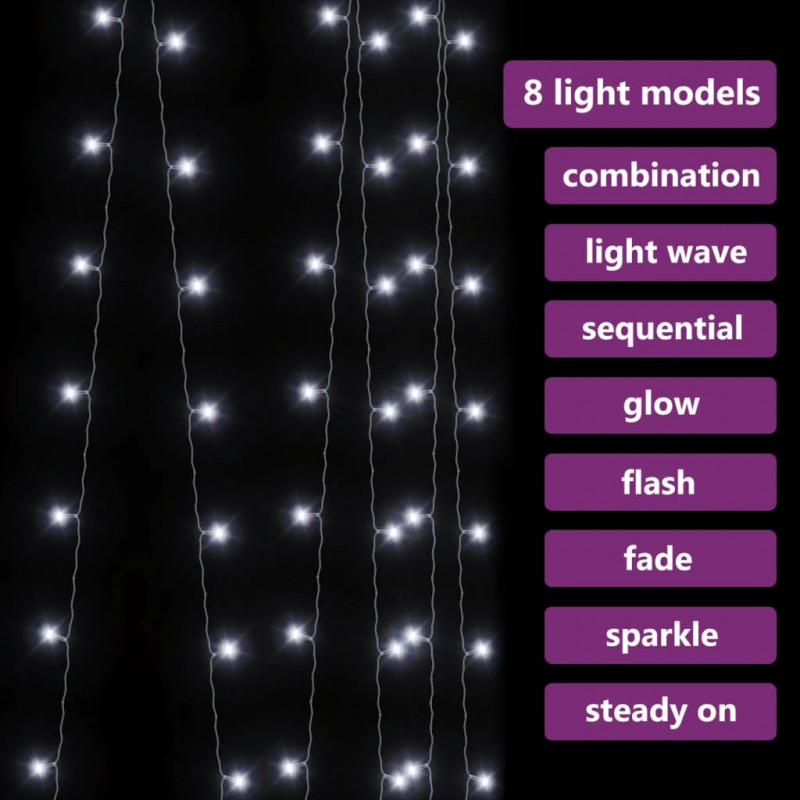 Kurtyna lampek, 3x3m, 300 zimnych białych LED, 8 funkcji