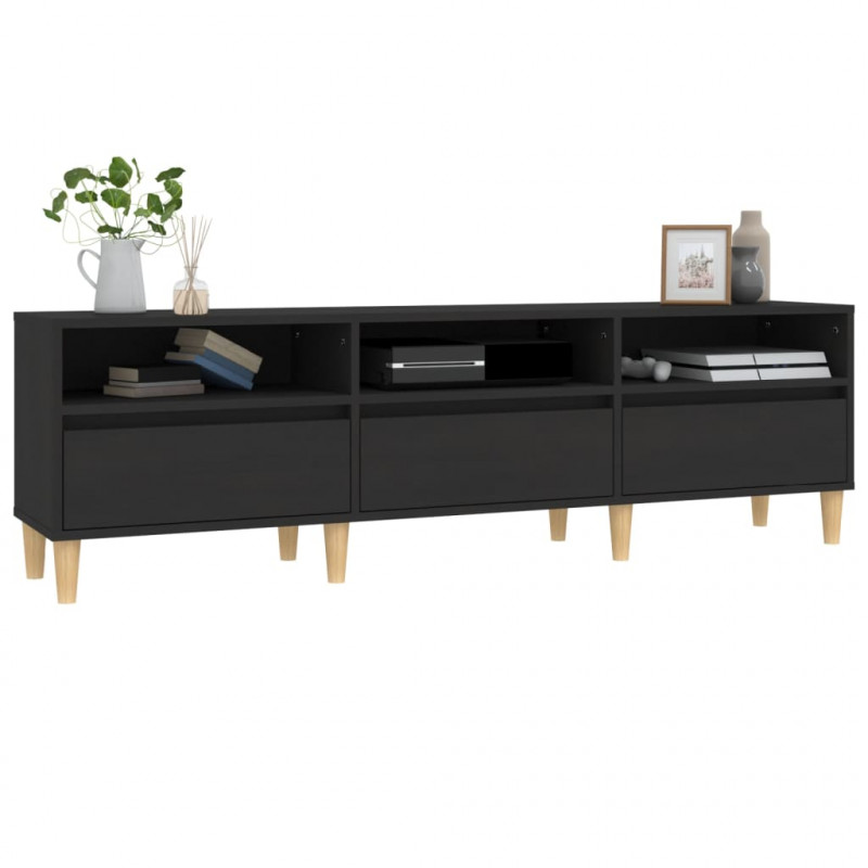 Szafka pod TV, czarna, 150x30x44,5 cm, materiał drewnopochodny