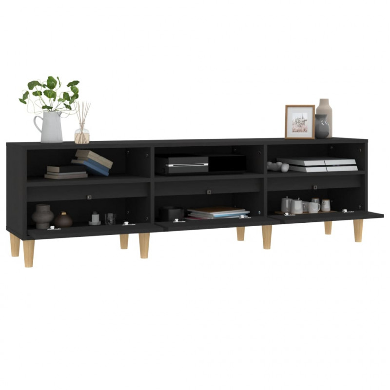 Szafka pod TV, czarna, 150x30x44,5 cm, materiał drewnopochodny