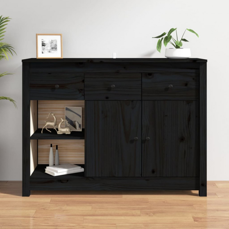 Szafka, czarna, 100x35x74 cm, lite drewno sosnowe