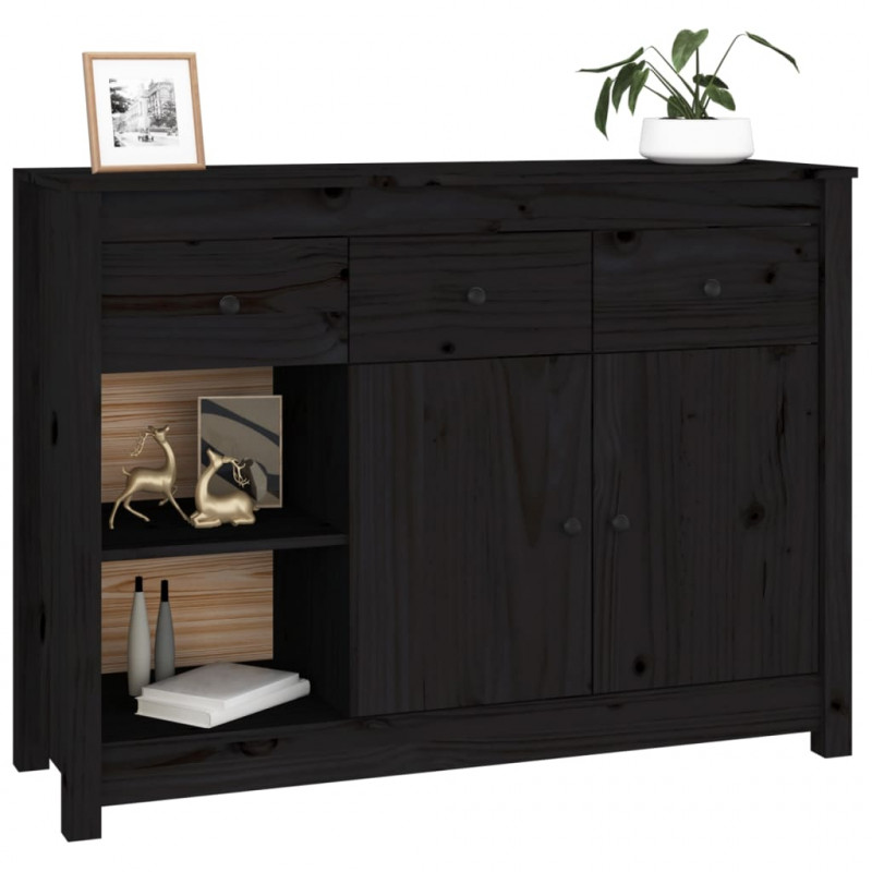 Szafka, czarna, 100x35x74 cm, lite drewno sosnowe