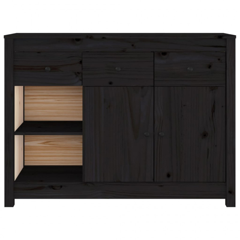 Szafka, czarna, 100x35x74 cm, lite drewno sosnowe