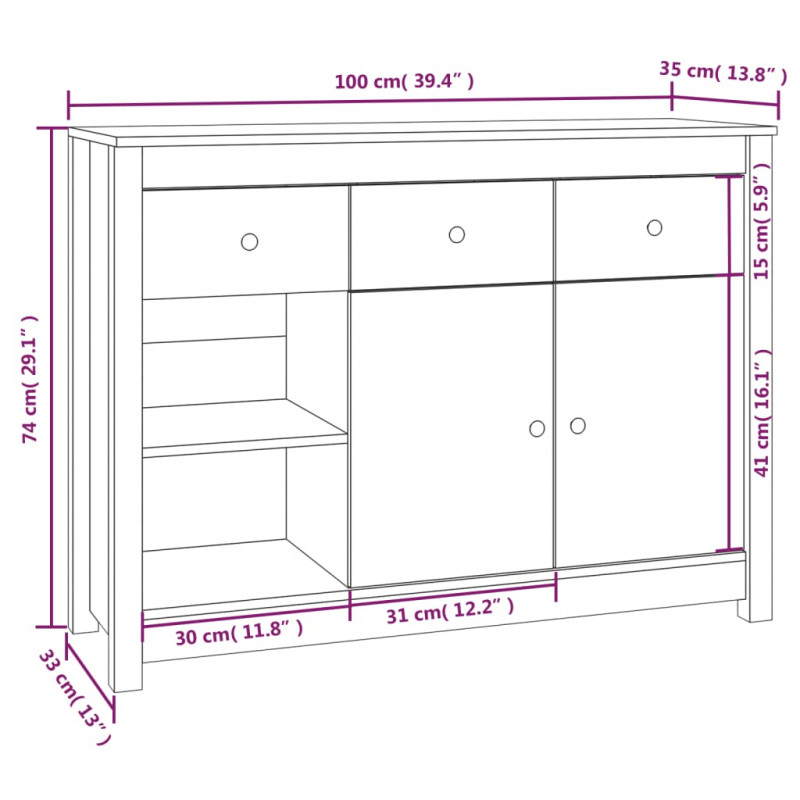Szafka, czarna, 100x35x74 cm, lite drewno sosnowe
