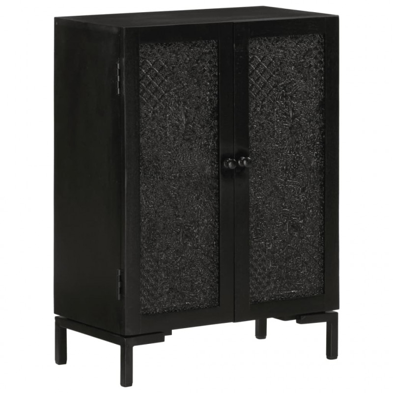 Szafka, czarna, 55x30x77 cm, lite drewno mango i żelazo