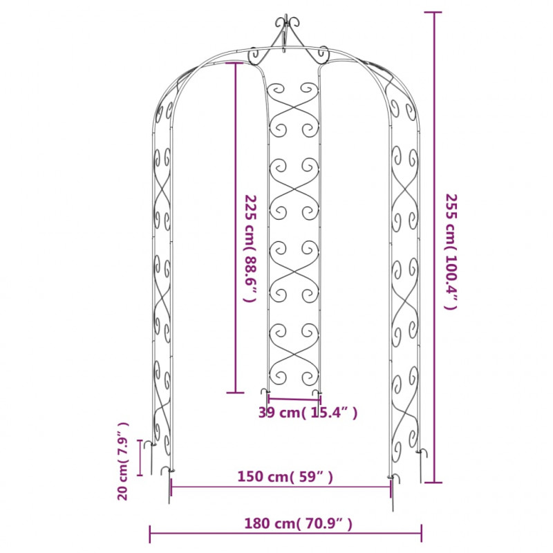 Pergola ogrodowa, czarna, Ø180x255 cm, stalowa