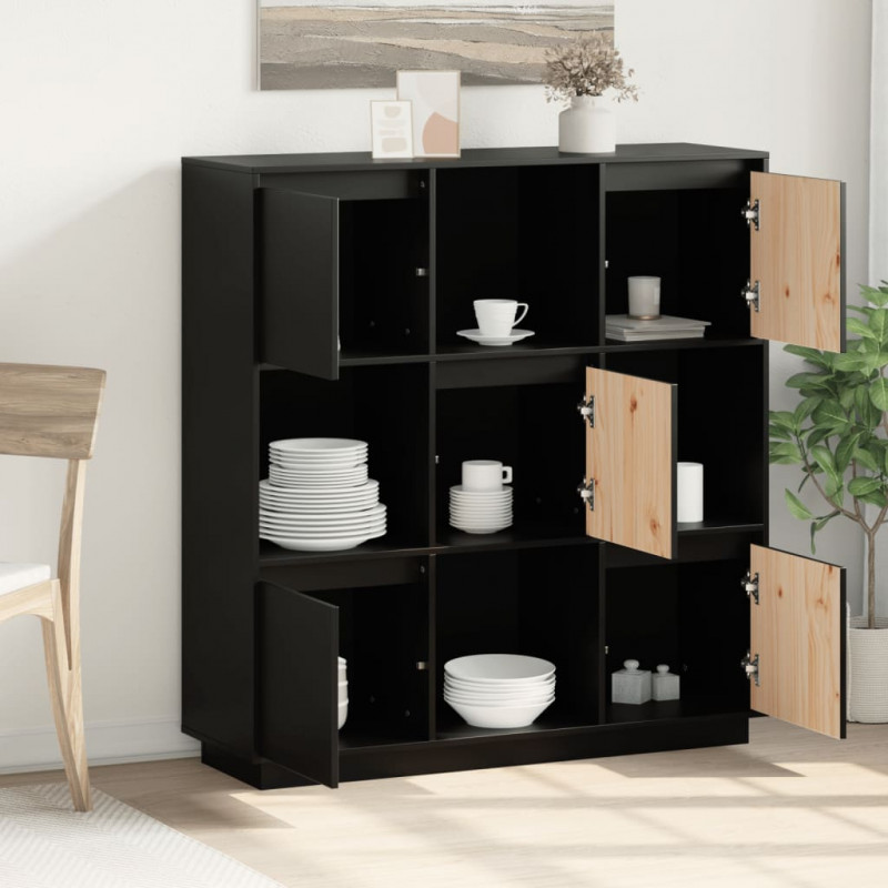 Szafka, czarna, 110,5x35x117 cm, lite drewno sosnowe