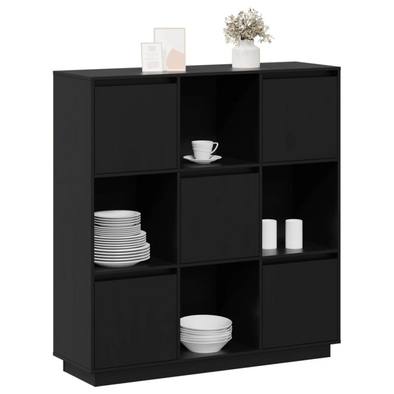 Szafka, czarna, 110,5x35x117 cm, lite drewno sosnowe
