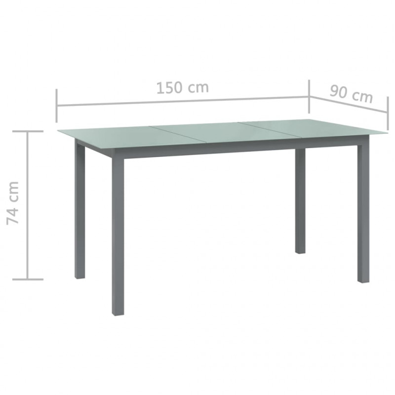 Stół ogrodowy, jasnoszary, 150x90x74 cm, aluminium i szkło