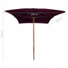 Parasol ogrodowy na drewnianym słupku, bordowy, 200x300 cm