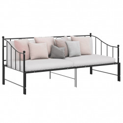 Sofa z wysuwaną ramą łóżka, czarna, metalowa, 90x200 cm