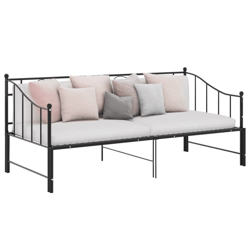 Sofa z wysuwaną ramą łóżka, czarna, metalowa, 90x200 cm