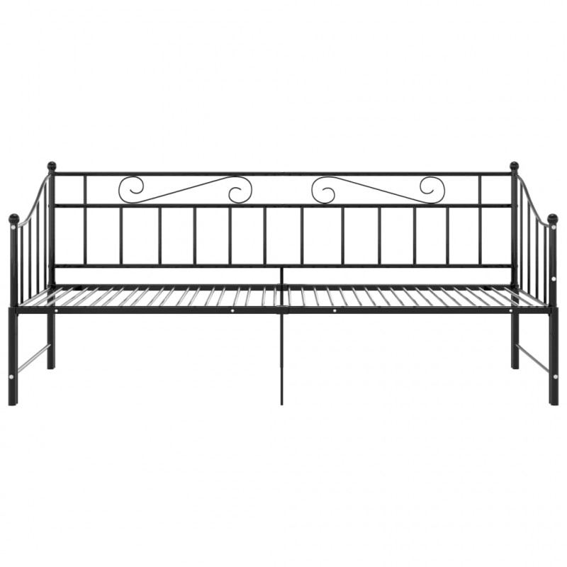 Sofa z wysuwaną ramą łóżka, czarna, metalowa, 90x200 cm