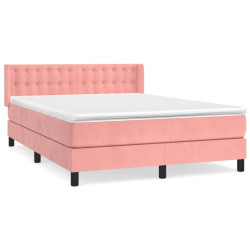 Łóżko kontynentalne z materacem, różowe, 140x200 cm, aksamit