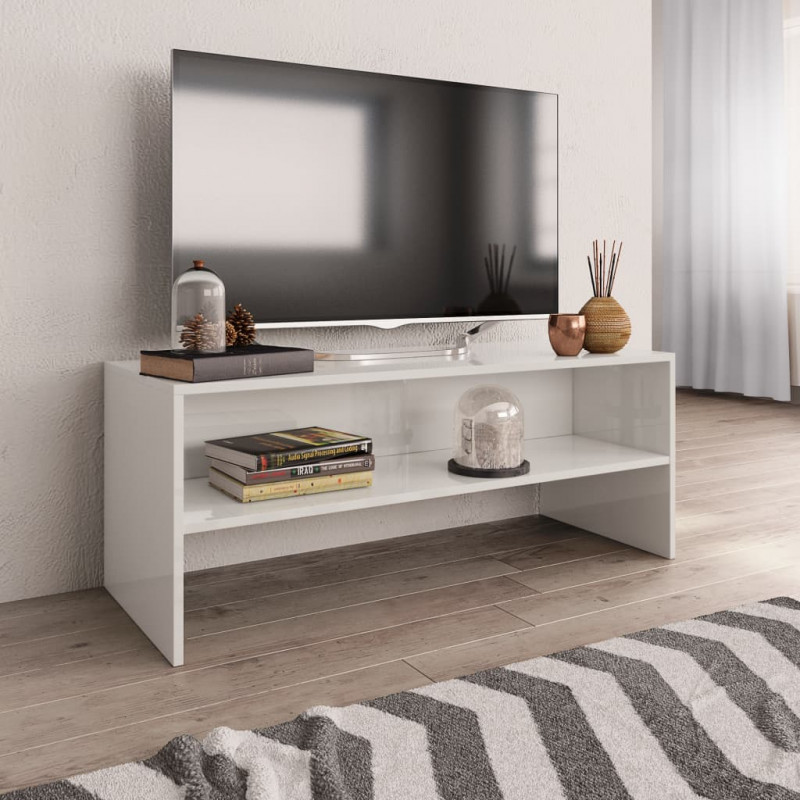 Szafka pod TV, biała, wysoki połysk, 100x40x40 cm