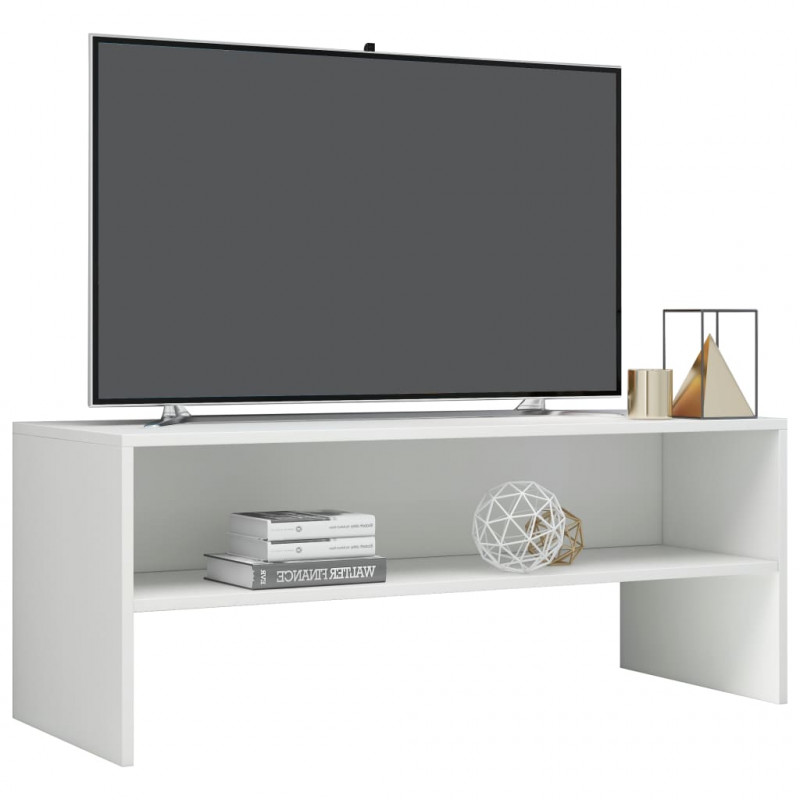 Szafka pod TV, biała, wysoki połysk, 100x40x40 cm