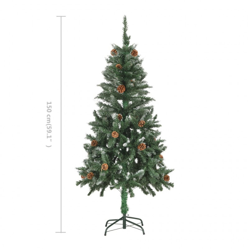 Sztuczna choinka z szyszkami i białym brokatem, 150 cm