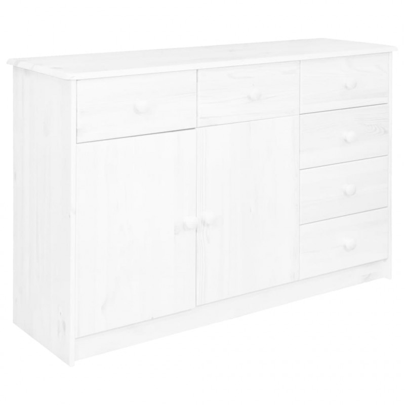 Komoda z 6 szufladami, biała, 113x35x73 cm, lite drewno sosnowe