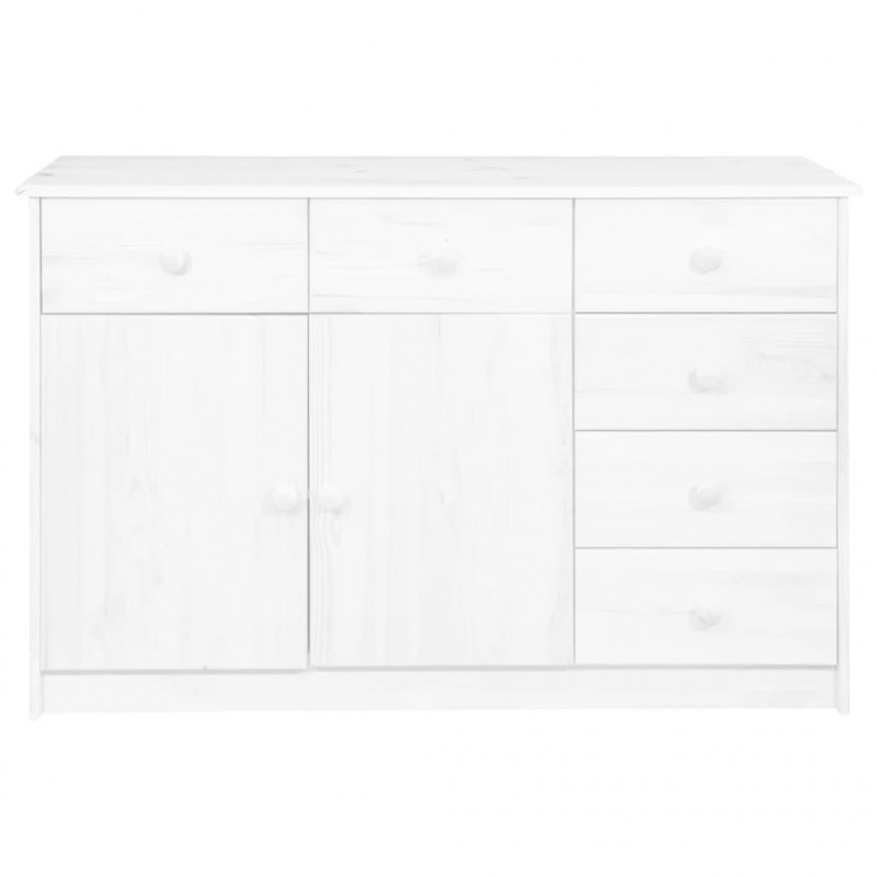 Komoda z 6 szufladami, biała, 113x35x73 cm, lite drewno sosnowe