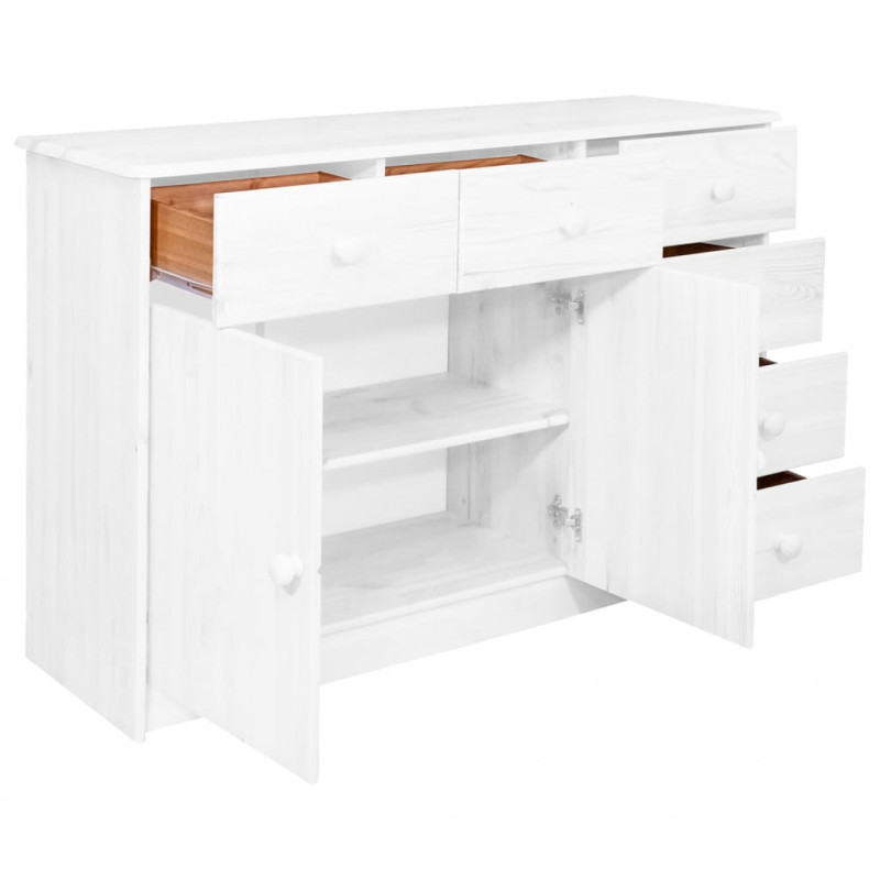 Komoda z 6 szufladami, biała, 113x35x73 cm, lite drewno sosnowe
