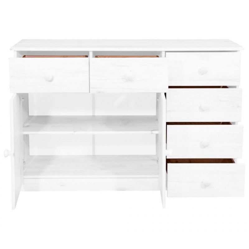 Komoda z 6 szufladami, biała, 113x35x73 cm, lite drewno sosnowe