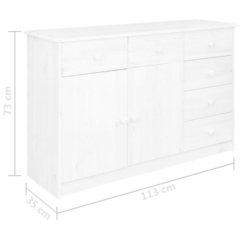 Komoda z 6 szufladami, biała, 113x35x73 cm, lite drewno sosnowe
