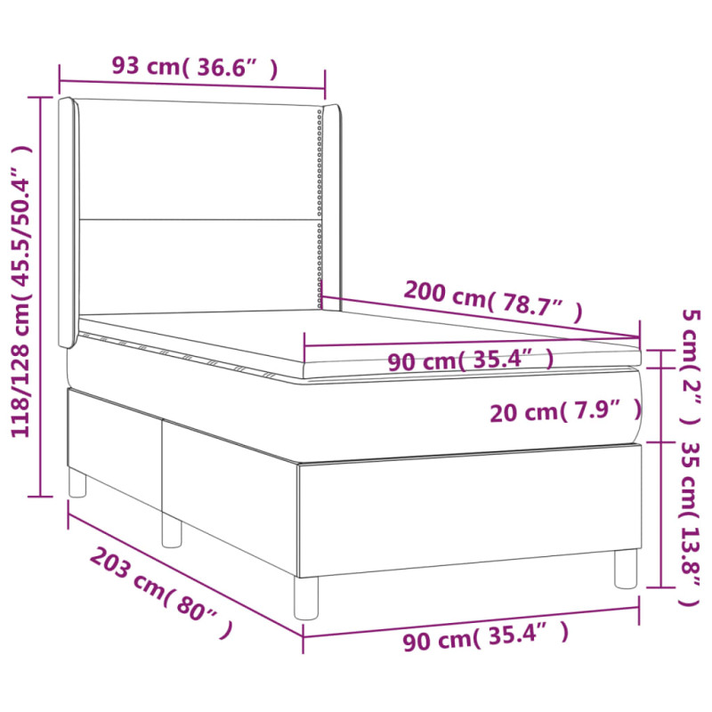 Łóżko kontynentalne z materacem, ciemnoszara tkanina 90x200 cm