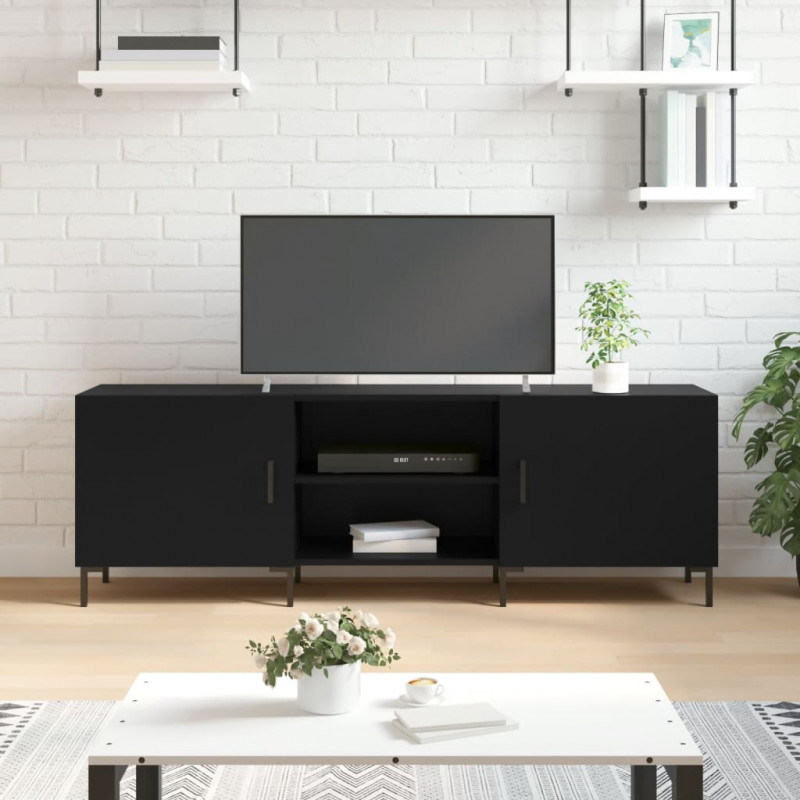 Szafka pod TV, czarna, 150x30x50 cm, materiał drewnopochodny