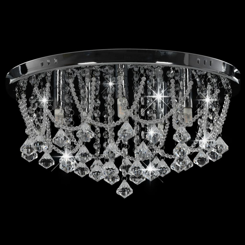 Lampa sufitowa z kryształkami i koralikami, srebrna, okrągła