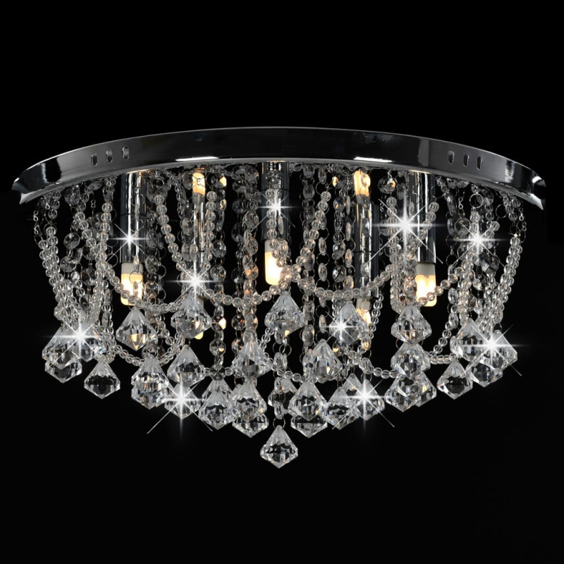 Lampa sufitowa z kryształkami i koralikami, srebrna, okrągła