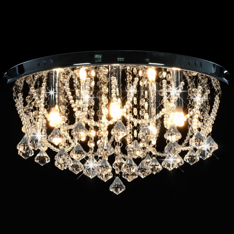Lampa sufitowa z kryształkami i koralikami, srebrna, okrągła