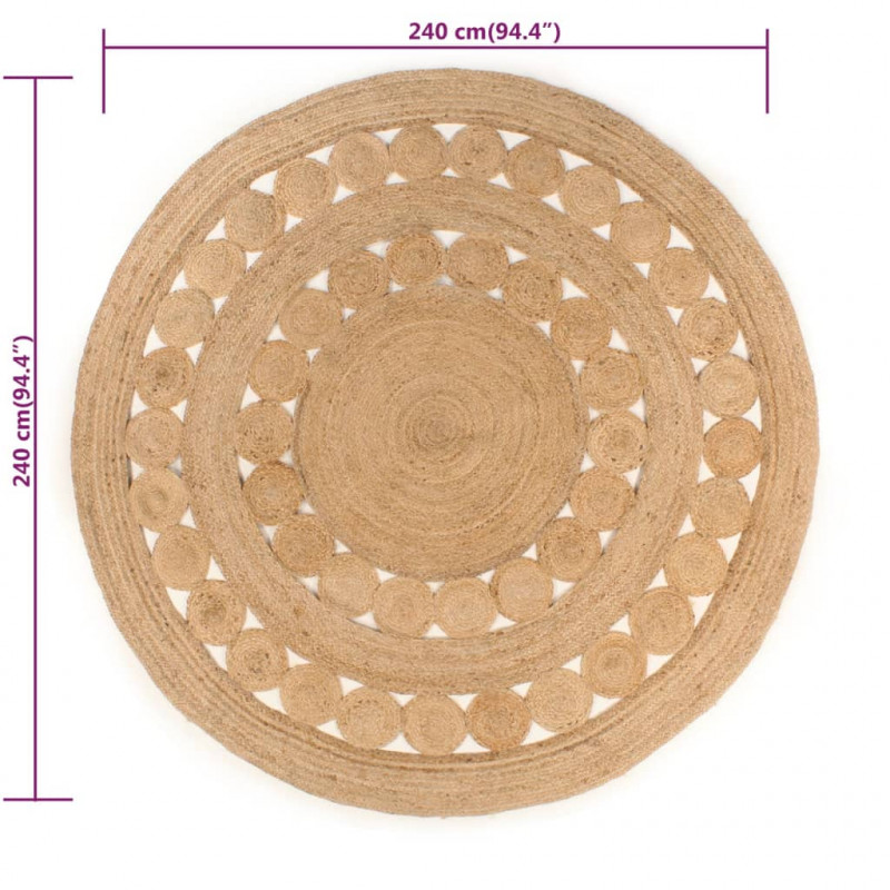 Dywan pleciony z juty, 240 cm, okrągły
