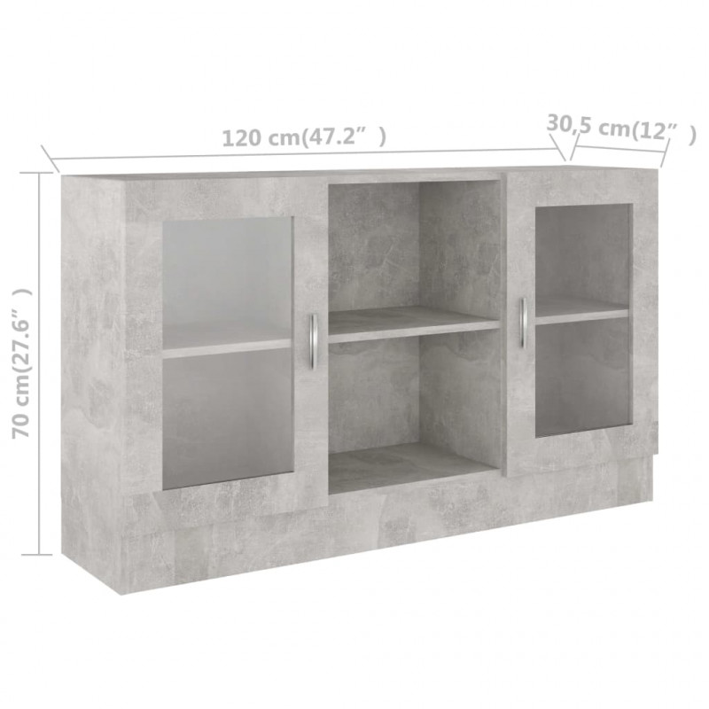 Witryna, szarość betonu 120x30,5x70 cm, materiał drewnopochodny