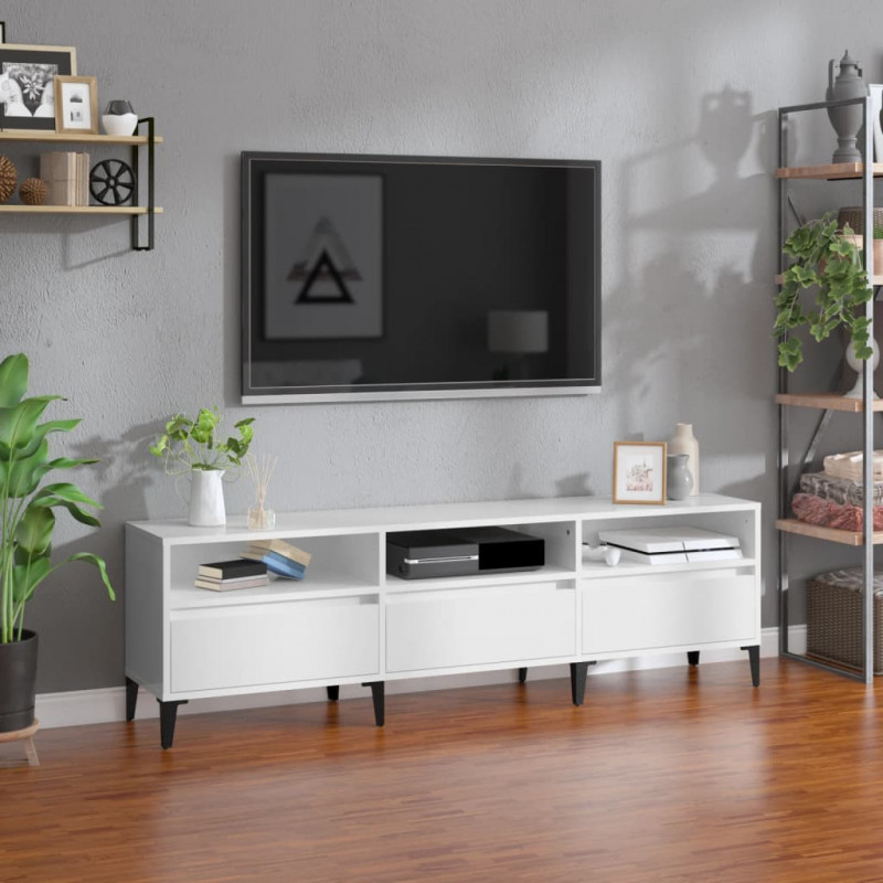 Szafka pod TV, wysoki połysk, biała, 150x30x44,5 cm
