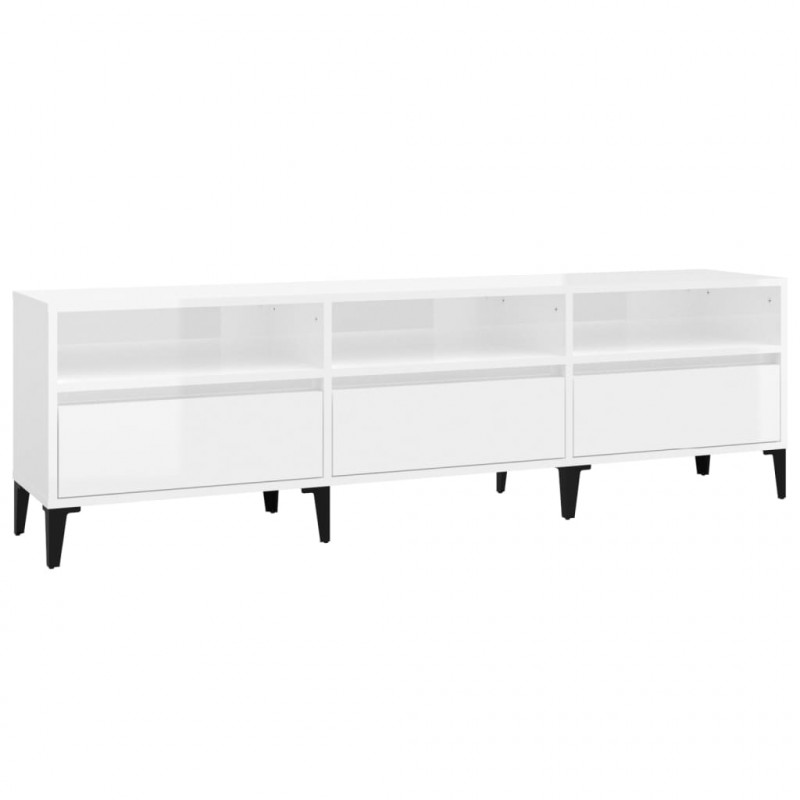 Szafka pod TV, wysoki połysk, biała, 150x30x44,5 cm